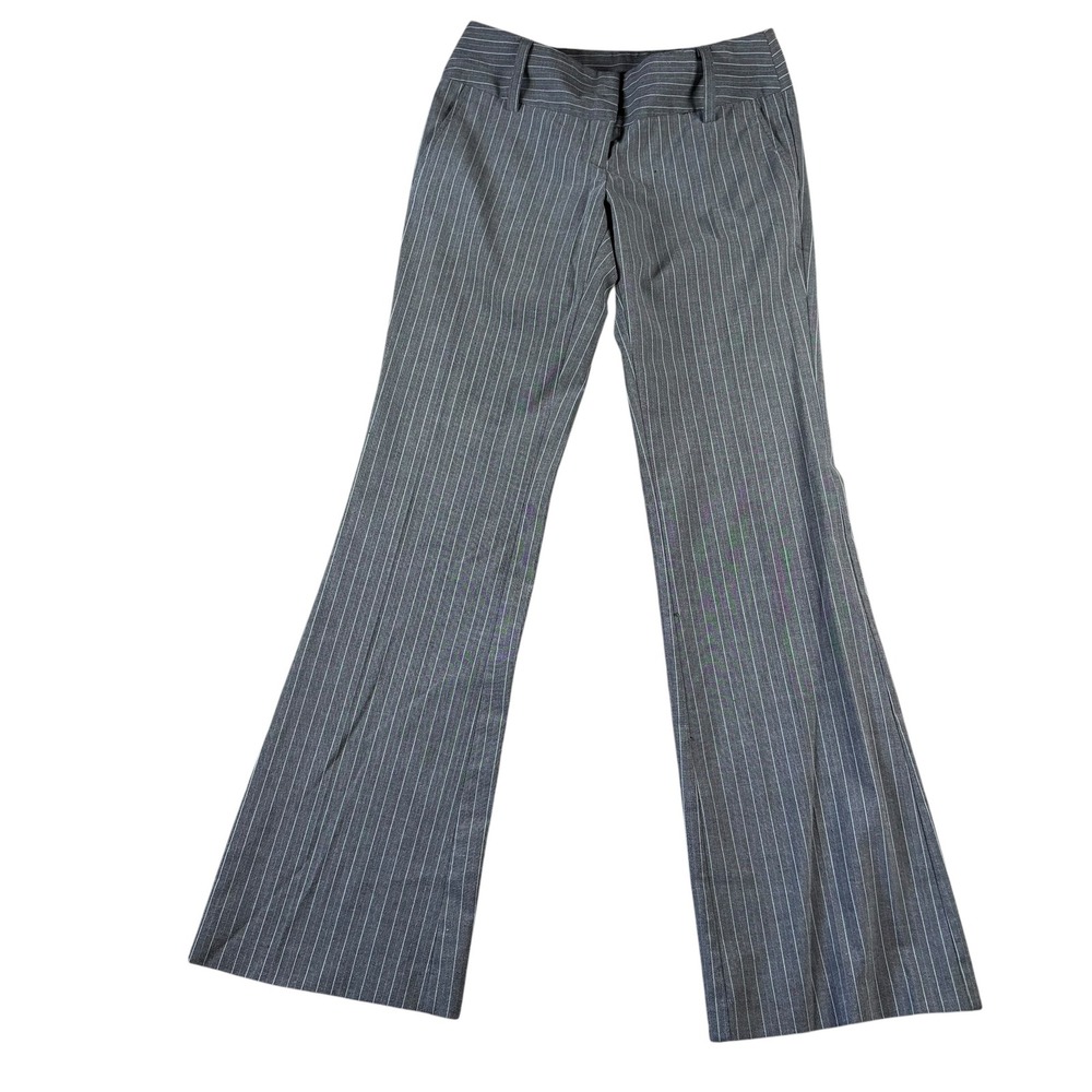 VTG Tracy Evans Dress Pants Y2K Womens Sz 1 Gray Pinstripe Flare Low Rise